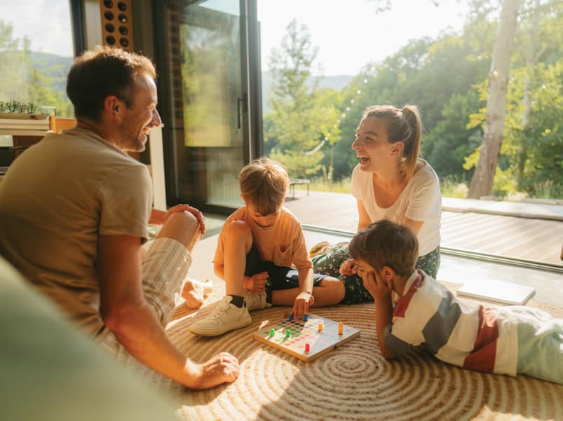 a family laughing together